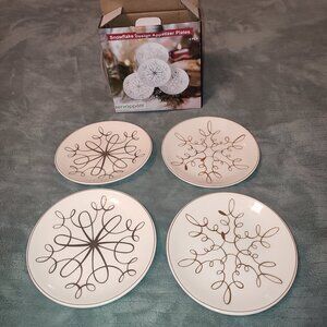 New in Box Set 4 pcs Appetizer plates Snowflake Ceramic Christmas Xmas Holidays